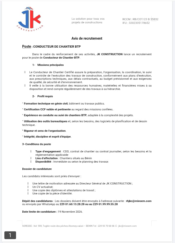 CONDUCTEUR DE CHANTIER BTP